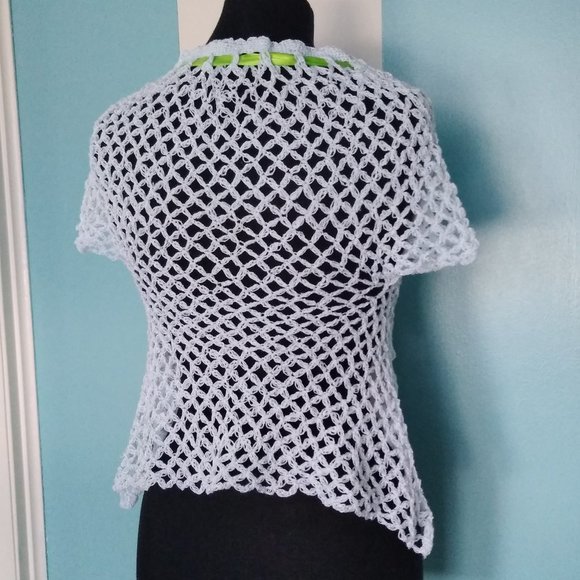 Handmade Crochet Baby Blue Vest w/ Green Ribbon - Picture 5 of 8
